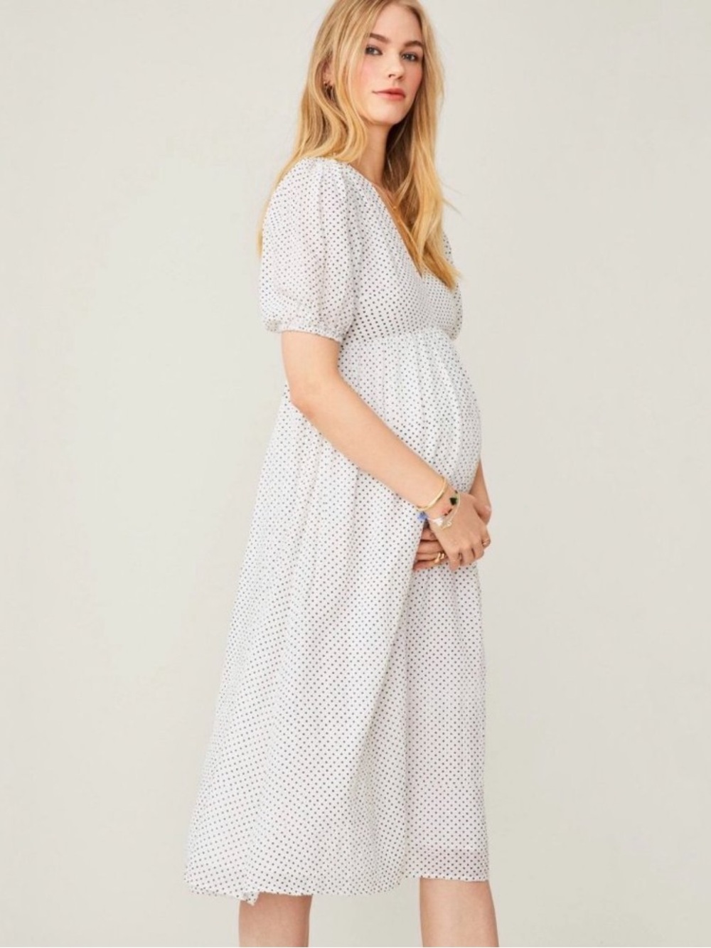 HATCH Melanie Polka Dot Midi Dress Maternity Size Medium